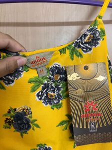 Yellow Floral Print Spaghetti Strap Kurta set