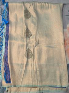 Elegant Cream Saree with Blue Border