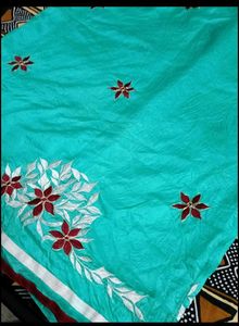 Teal Embroidered Silk Saree
