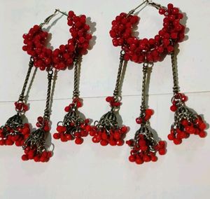 Red Pearl Earrings Set