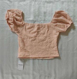 Peach Puff Sleeve Textured Top