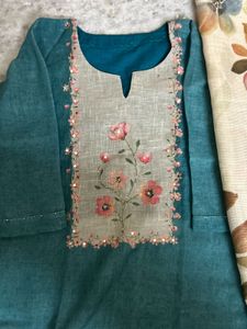 Beautiful Teal Kurta Set with Floral Dupatta