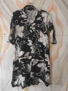 Black Floral Print Button-Up Dress
