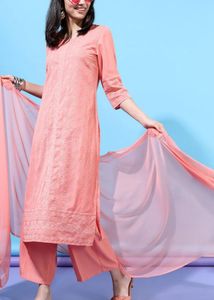 Elegant Peach Embroidered Kurta Set with Dupatta