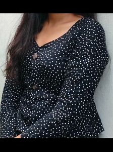 Black Polka Dot V-Neck Top