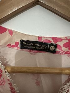Pink Floral Print Kurta with Lace