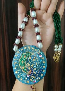 Handpainted stone Peacock Pendant Necklace only