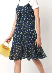 Floral Print Strappy A Line Dress With T-shirt