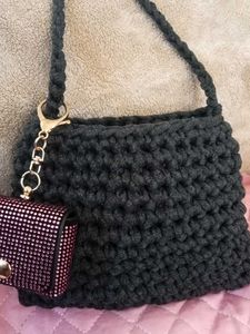 Chunky Knit Tote Bag with Embellished Pouch