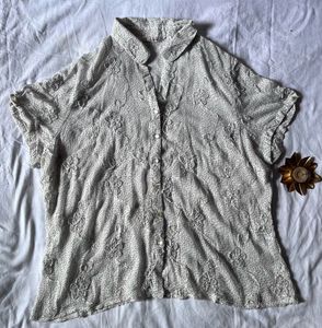 White Polka Ruffled Halfsleeve Baggy Shirt
