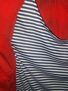 Striped Top with Red Cardigan Set