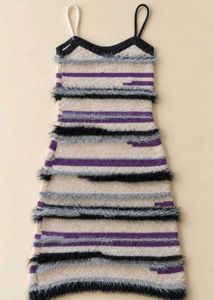 MULTICOLOR FUZZY STRIPED KNIT CAMI DRESS