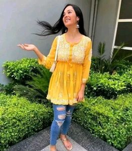 Vibrant Yellow Embroidered Kurta
