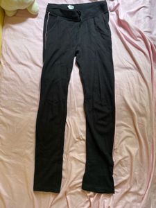 Black Athletic Pants with Pink Stripe