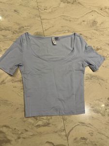 Light Blue Scoop Neck Crop Top