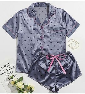Satin Heart Print shorts Top set