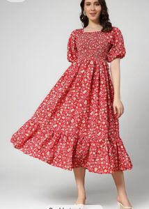 Red Floral Midi Dress