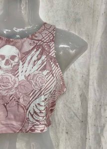 Pink Skull Graphic Crop Top