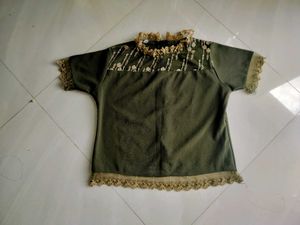 Olive Green Lace Trim Top