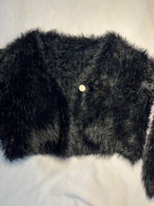 Black Fuzzy Cropped Cardigan