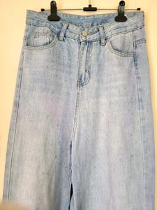 Light Wash Wide Leg Jeans with Rhinestones