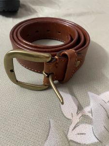 Classic Brown Leather Belt with Brass Buckle