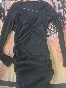 Chic Ruched Black Mini Dress