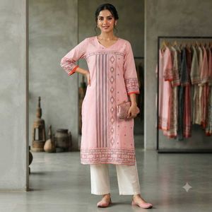 Stylish Pink Kurta with White Pants