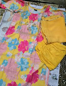 Vibrant Yellow Floral Kurta Set with Dupatta