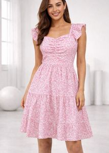 Pink Floral Ruffle Dress