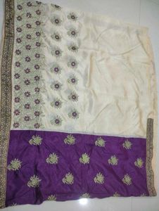 Purple cream Saree with Gold Embroidery