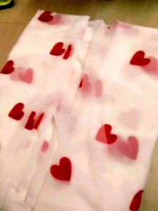 Elegant White Saree with Red heart design Dots