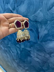 Stunning Jhumka Earrings with Purple Stones