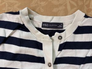 M&amp;S Navy &amp; White Striped Top