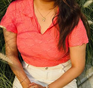 Stylish Coral Textured Polo Top