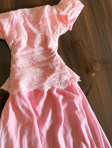 Elegant Pink Lace Peplum Gown