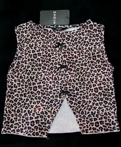 Shein Sleeveless Animal Print Bow Accent Short Top