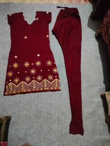Maroon Embroidered Kurta Set