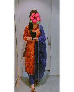 Orange & Blue Salwar Kameez Set