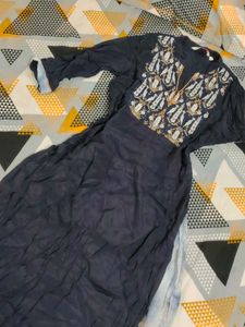 Embroidered Navy Blue Kurta with palazzo