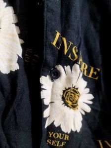 Black Daisy Print Button-Up Shirt