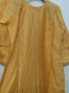Yellow Embroidered Work Of Moti And Daman Wor