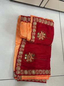 Elegant Red & Orange Embroidered Saree