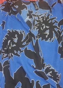 Blue Floral Print Long Sleeve Top