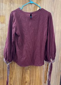 Maroon Balloon Sleeve Top