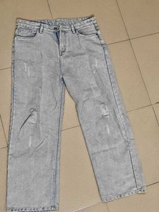 Trendy Ripped Wide Leg Jeans