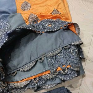 Orange Saree with Grey Border