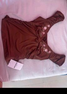 Whimsy Brown Floral Applique with tag