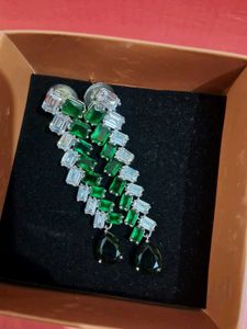 long American diamond green dangle earrings