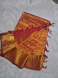 Red &amp; Gold Brocade Silk Saree